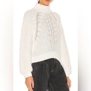 Free People Ivory Open‑Stitch Cable Knit Mock Neck Sweater